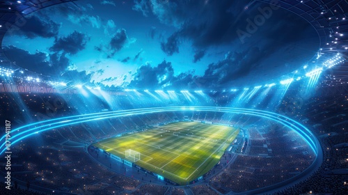 soccer stadium top view and sky dark blue  photo