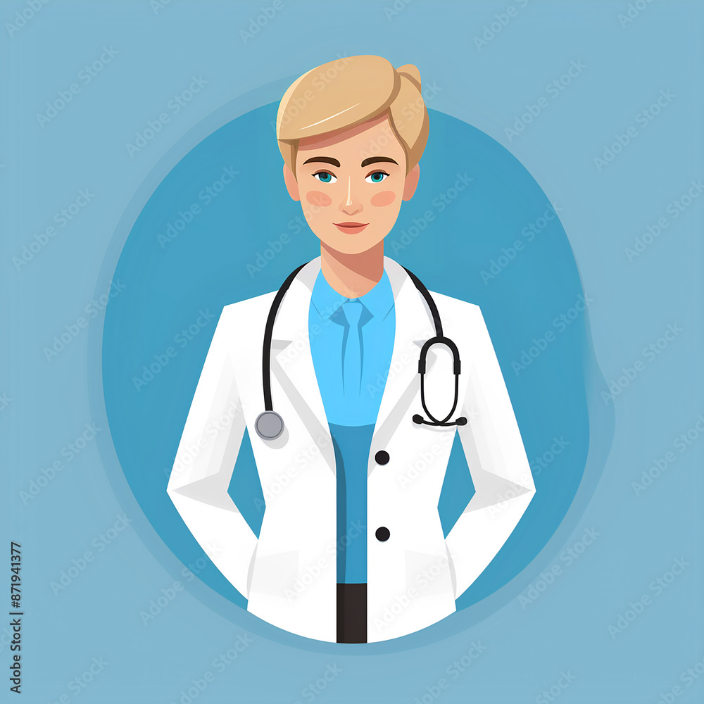 Doctor with blond hair icon in uniform. Flat style. doctor avatar Doctor with blond hair icon in uniform. Flat style. doctor avatar