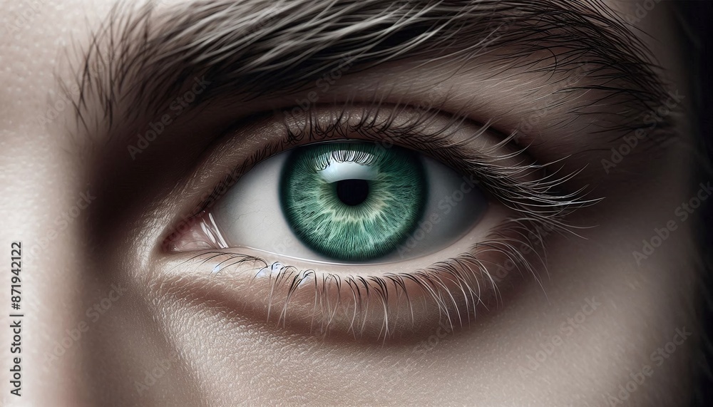 Fototapeta premium Human green eye realistic beautiful closeup zoom