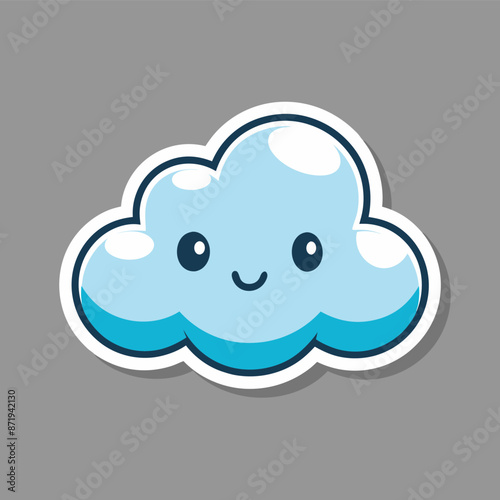 In the image, a cheerful blue cloud drifts across a neutral grey setting