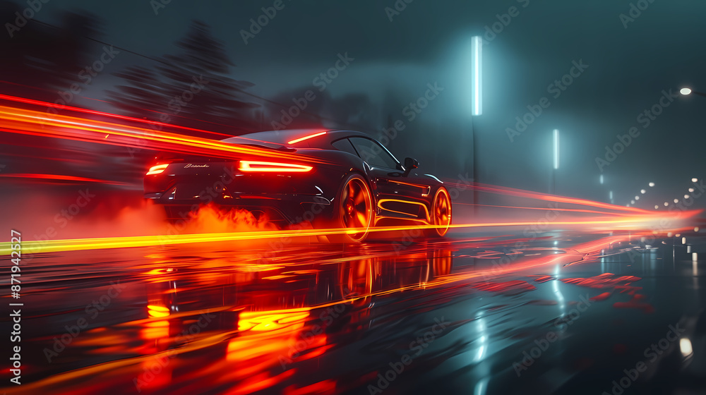 a car moving at night, with light trail, 8k uhd a car moving at night, with light trail, 8k uhd