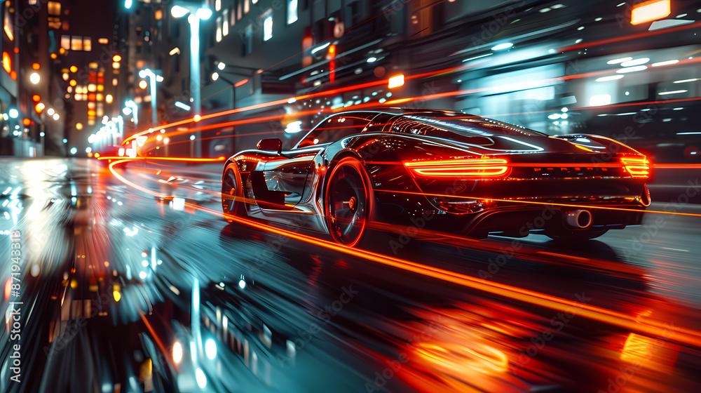 a car moving at night, with light trail, 8k uhd a car moving at night, with light trail, 8k uhd