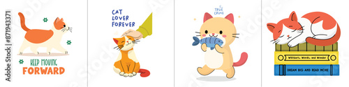 Kawaii cats vector with quotes typography
