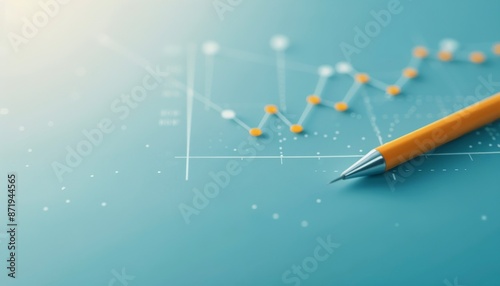 Close-up of a pencil on a graph with declining data points, symbolizing business analysis, statistics, and financial trends. photo