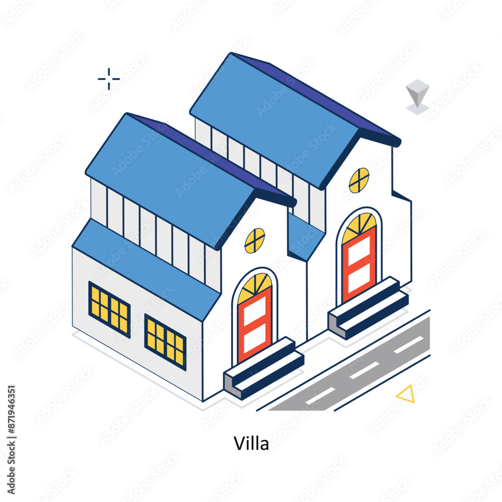 Naklejka premium Villa concept vector isometric style stock illustration. EPS file