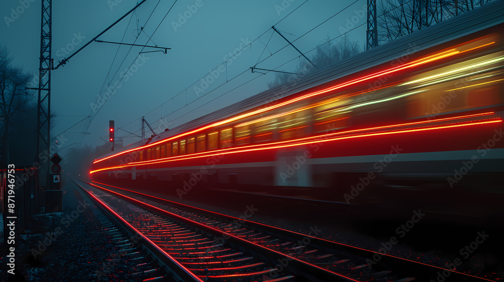 Fototapeta premium a train moving at night, with light trail