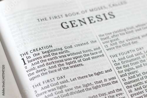 Fotografie Open holy bible book of Genesis, the creation of God Jesus Christ verses