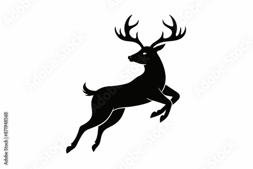 black and white deer silhouette, deer vector illustration, deer silhouette, animal silhouette isolated vector Illustration, png, Funny cute deer, Jumping cartoon deers