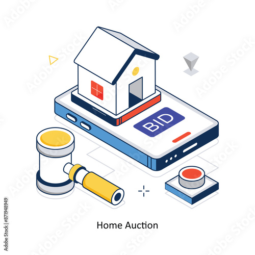 Home Auction concept vector isometric style stock illustration. EPS file