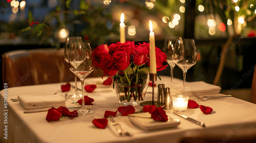 Romantic candlelit dinner for two with roses Romantic candlelit dinner for two with roses