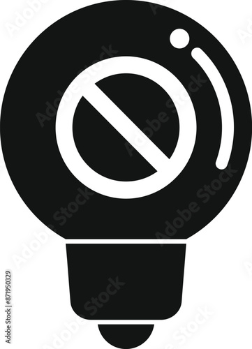 Black silhouette of a light bulb with a forbidden symbol representing lack of new ideas
