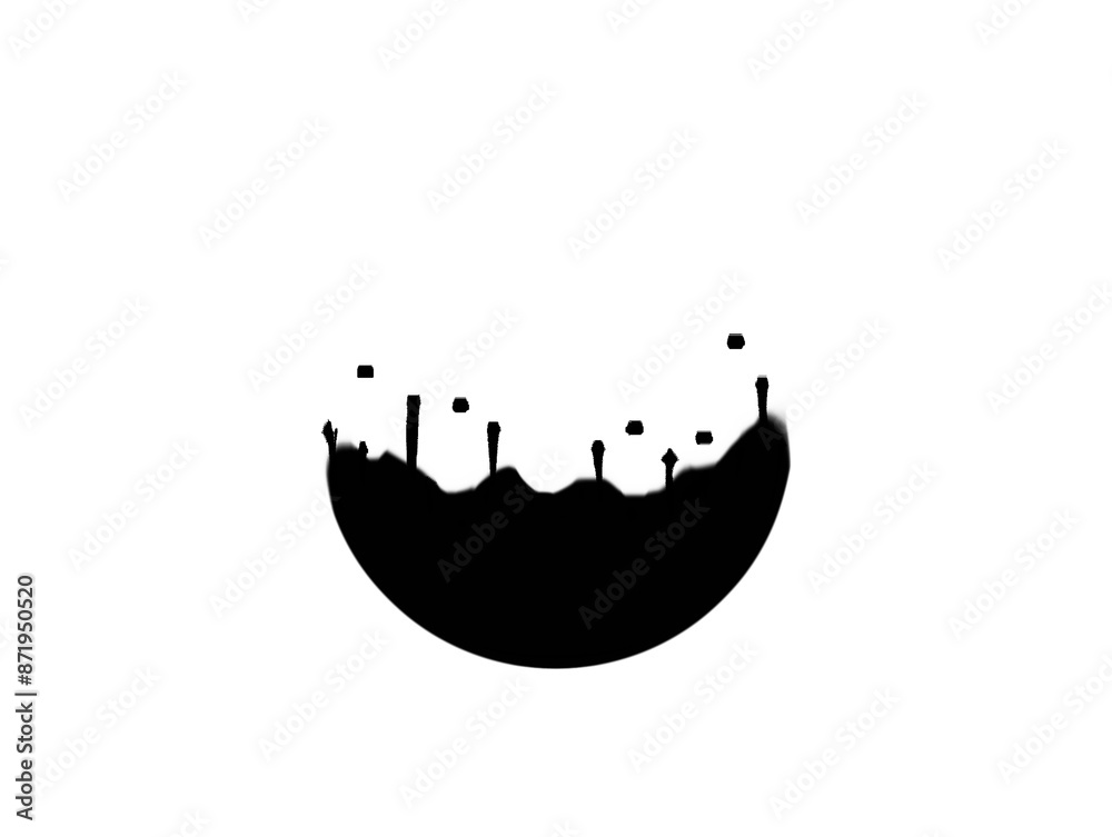 Fototapeta premium The white background in the center of the image is a semi-circular black artwork with polka dots and embossed black lines used in various illustrations.