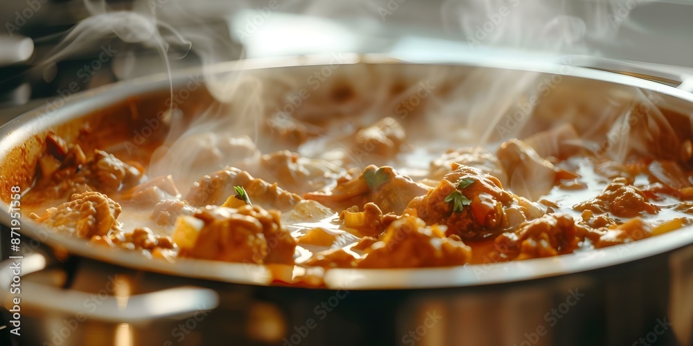 The art of culinary delight A closeup of stew boiling in a pot with steam rising. Concept Food Photography, Culinary Art, Cooking Techniques, Steamy Stew, Close-up Shots The art of culinary delight A closeup of stew boiling in a pot with steam rising. Concept Food Photography, Culinary Art, Cooking Techniques, Steamy Stew, Close-up Shots