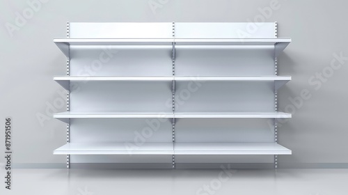 white isolated empty 3D rendering showcase background podium racked display shop blank store market shelf supermarket retail rack equipment shelving.