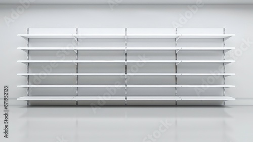 white isolated empty 3D rendering showcase background podium racked display shop blank store market shelf supermarket retail rack equipment shelving.