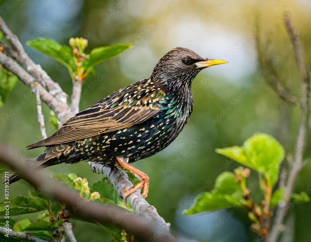Fototapeta premium European Starling in its natural environment , generated by AI. High quality photo