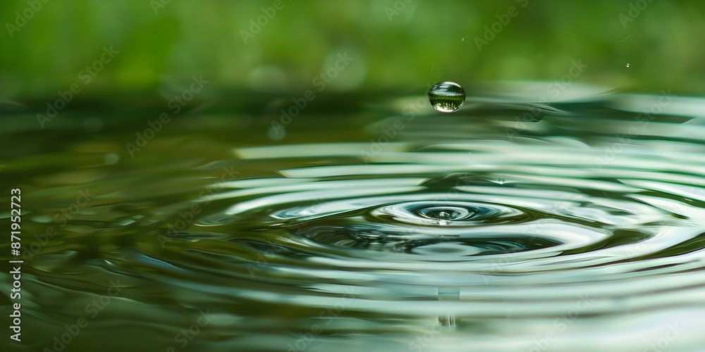 The Creation of Ripples by a Water Droplet in a Tranquil Pond. Concept Water Droplet, Ripples, Tranquil Pond, Nature Photography, Water Surface The Creation of Ripples by a Water Droplet in a Tranquil Pond. Concept Water Droplet, Ripples, Tranquil Pond, Nature Photography, Water Surface