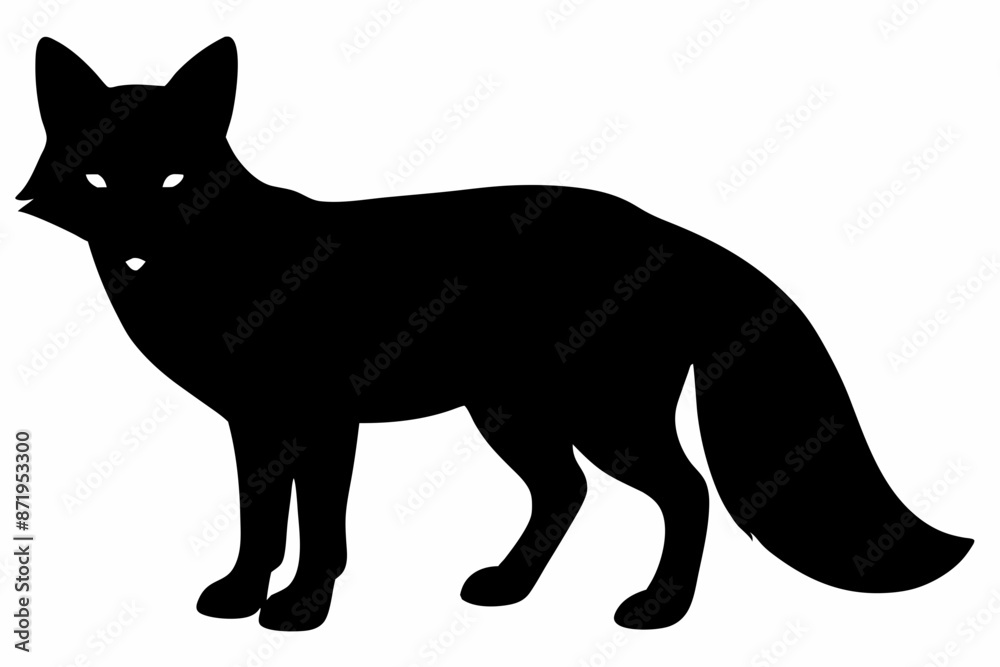Fototapeta black and white fox silhouette, fox vector illustration, fox silhouette, animal silhouette isolated vector Illustration, png, Funny cute fox, Jumping cartoon foxs