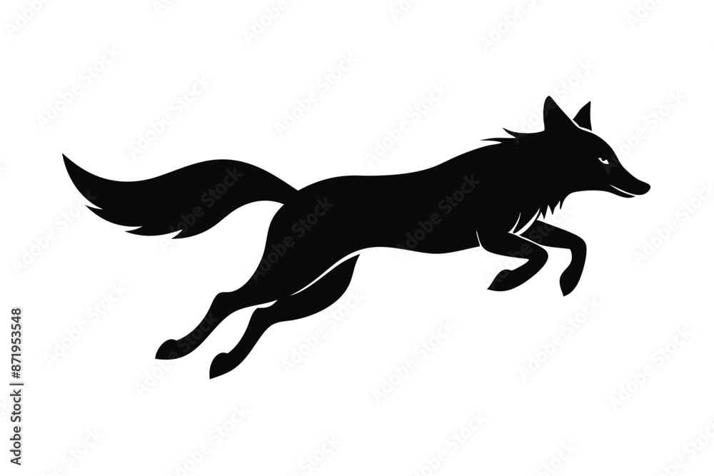 Fototapeta premium black and white fox silhouette, fox vector illustration, fox silhouette, animal silhouette isolated vector Illustration, png, Funny cute fox, Jumping cartoon foxs