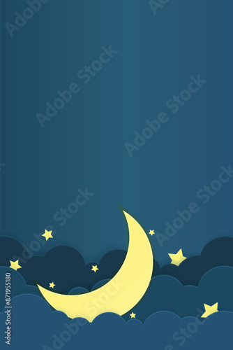 Vertical photo of clouds with moon and star set against a night sky background