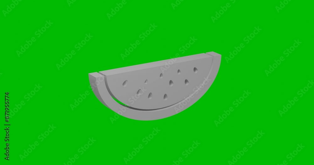 Animation of rotation of a white watermelon piece symbol with shadow. Simple and complex rotation. Seamless looped 4k animation on green chroma key background Animation of rotation of a white watermelon piece symbol with shadow. Simple and complex rotation. Seamless looped 4k animation on green chroma key background