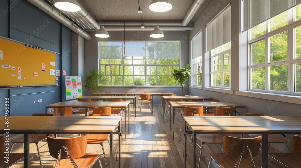 Interior of a classroom, school or university with a large chalkboard. Back to school concept
Interior of a classroom, school or university with a large chalkboard. Back to school concept