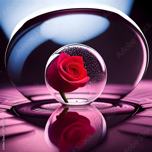 Red rose in a glass dome for decoration