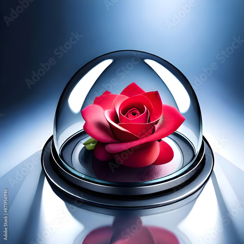 Red rose in oval glass dome