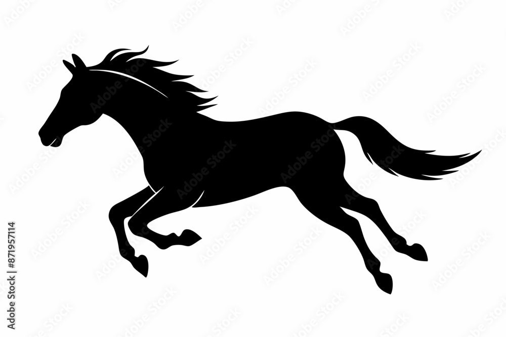 Obraz premium black and white horse silhouette, horse vector illustration, horse silhouette, animal silhouette isolated vector Illustration, png, Funny cute horse, Jumping cartoon horses