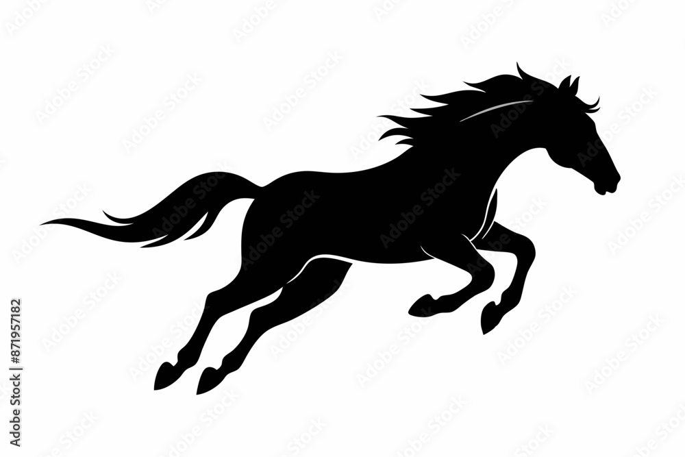 Obraz premium black and white horse silhouette, horse vector illustration, horse silhouette, animal silhouette isolated vector Illustration, png, Funny cute horse, Jumping cartoon horses