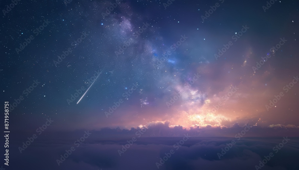Breathtaking night sky with a shooting star and the Milky Way galaxy. Perfect for astronomy, nature, and cosmic-themed designs.