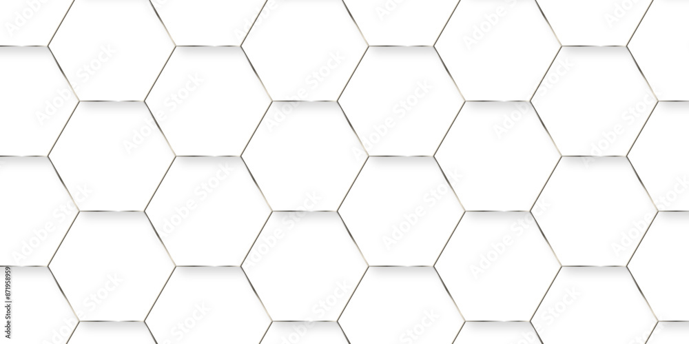 Abstract white 3d hexagon creative grid honeycomb structure mosaic pattern background. luxury minimal technology network abstraction tech digital tile vector wall banner surface polygon background.