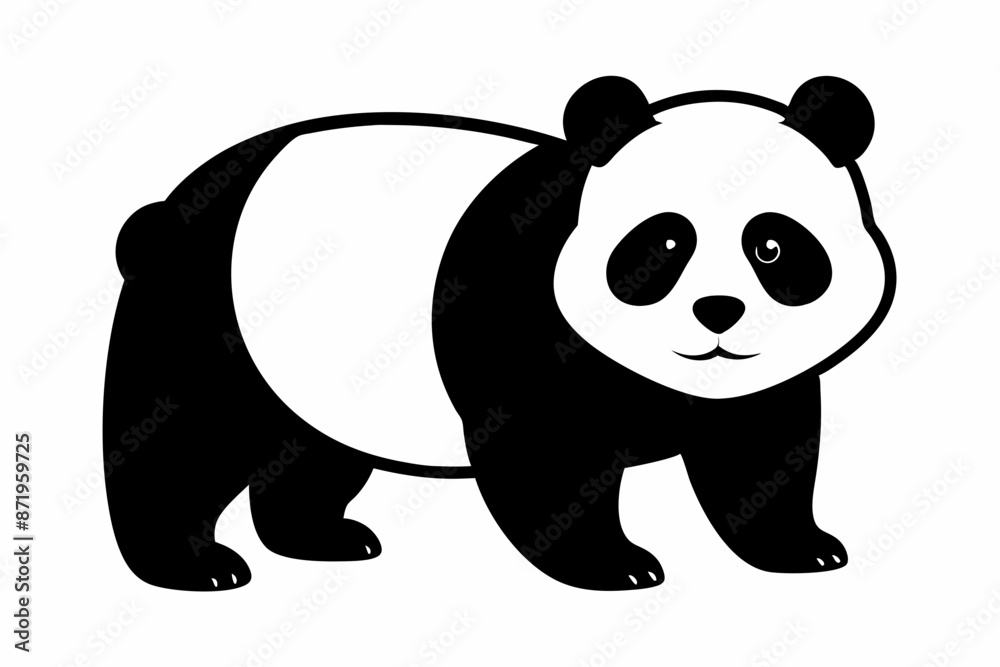 Fototapeta premium black and white panda silhouette, panda vector illustration, panda silhouette, animal silhouette isolated vector Illustration, png, Funny cute panda, Jumping cartoon pandas