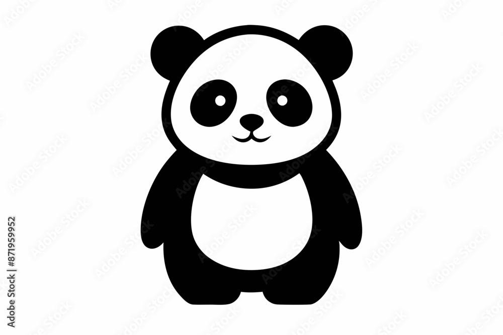 Fototapeta premium black and white panda silhouette, panda vector illustration, panda silhouette, animal silhouette isolated vector Illustration, png, Funny cute panda, Jumping cartoon pandas
