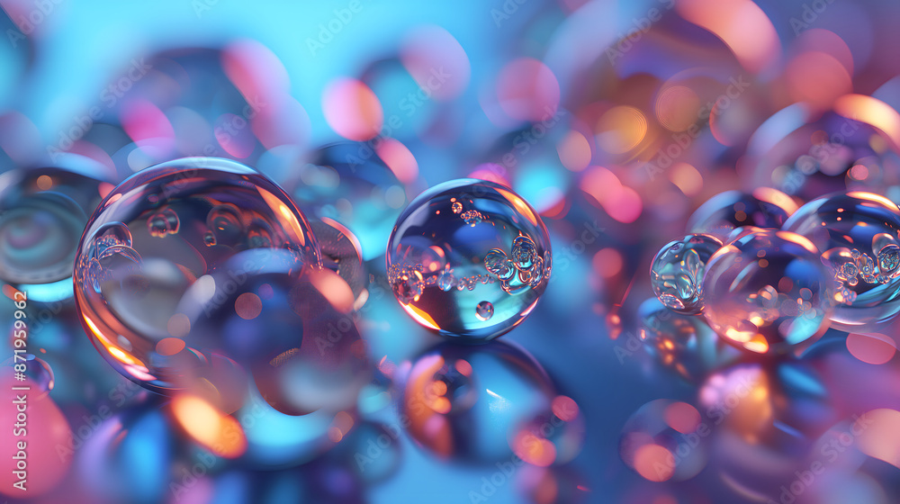 Bubbles in Water with Colorful Glass and Crystal Orbs Bubbles in Water with Colorful Glass and Crystal Orbs