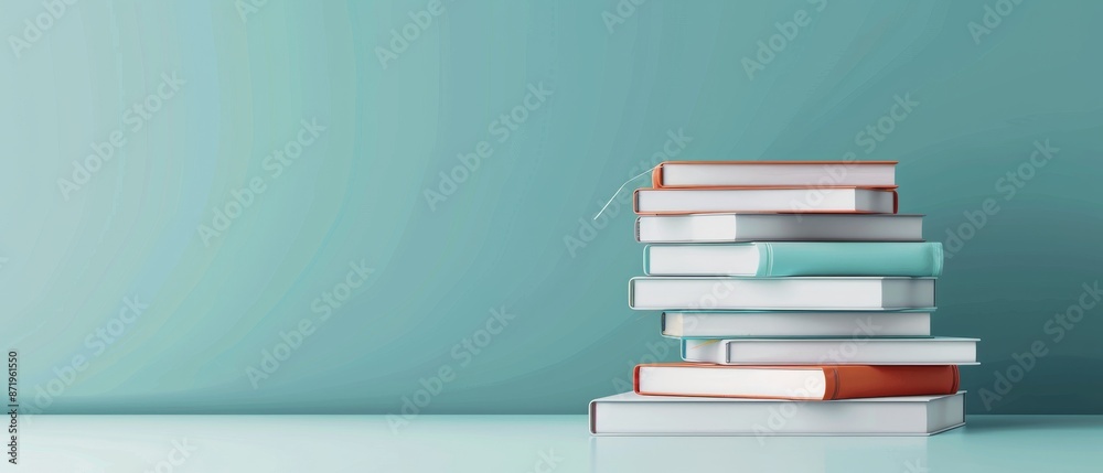 Stack of books against a blue background, ideal for education and learning concepts, isolated on desk surface. Stack of books against a blue background, ideal for education and learning concepts, isolated on desk surface.