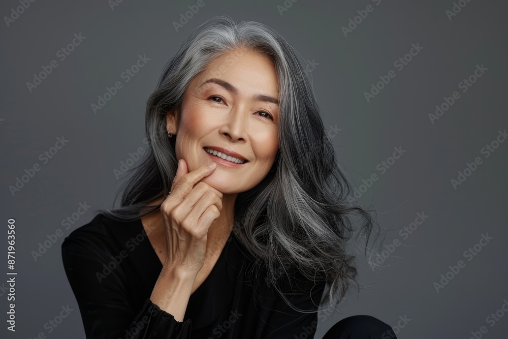 Senior dermatology, skincare, and beauty with black woman in studio smiling, happy, and glowing with makeup and facial products. Mature model with healthy skin after botox. Senior dermatology, skincare, and beauty with black woman in studio smiling, happy, and glowing with makeup and facial products. Mature model with healthy skin after botox.