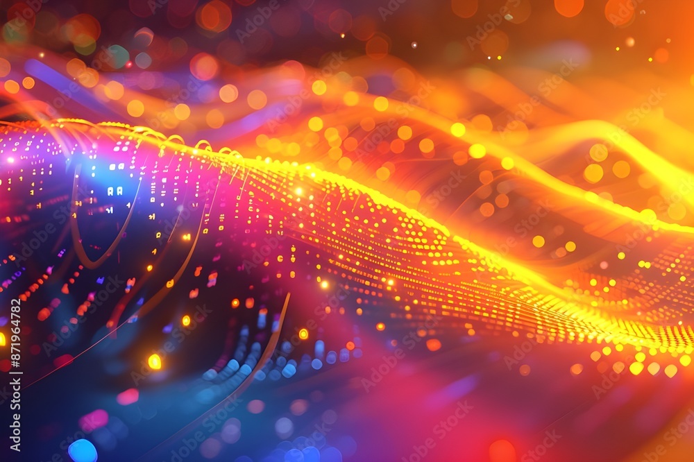 Obraz premium Technological backdrop featuring abstract digital connections and data flow patterns in a vibrant setting