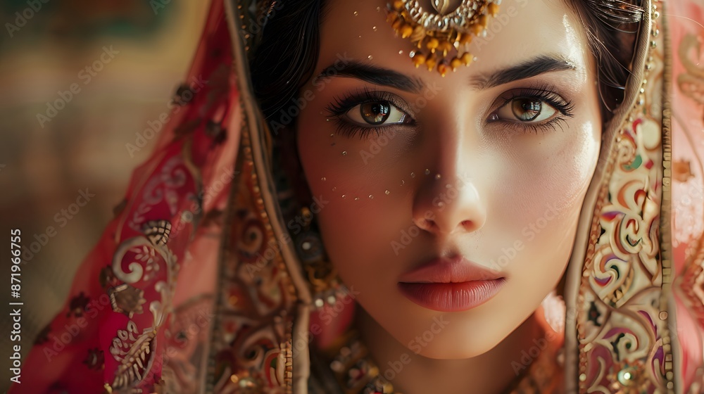 Beautiful woman in traditional clothing looking at camera with elegance. Beautiful woman in traditional clothing looking at camera with elegance.