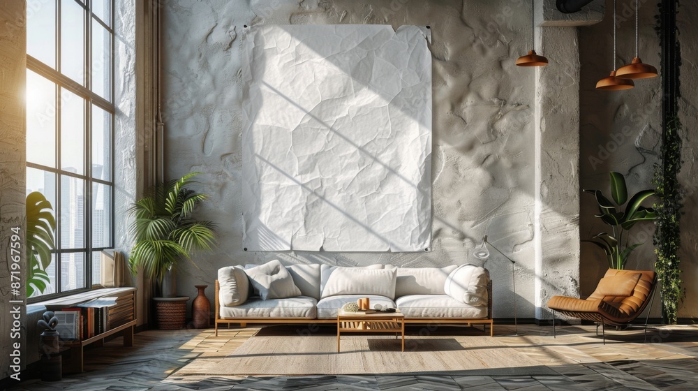 Depict a minimalist interior scene with a white blank crumpled Depict a minimalist interior scene with a white blank crumpled