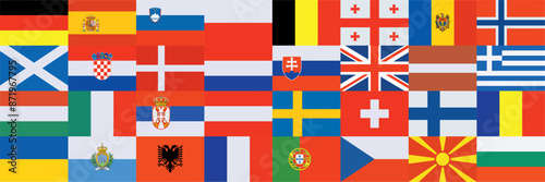 Collection of European flags lined up in a banner