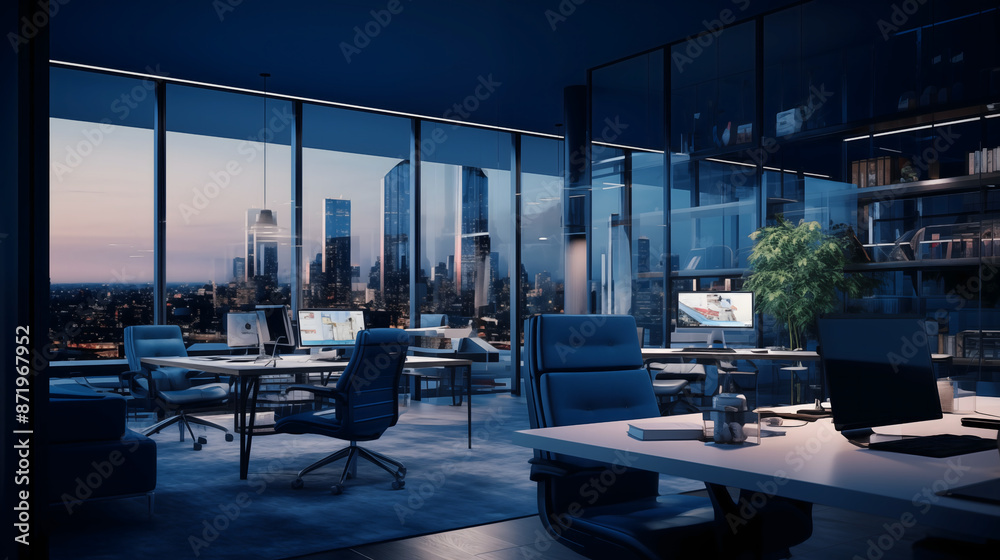 Fototapeta premium Modern Office Interior with Chairs and Tables in the city