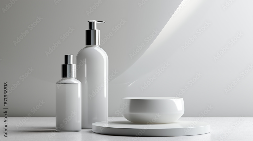 White Cosmetic Bottles Set with Various Containers and Dispensers White Cosmetic Bottles Set with Various Containers and Dispensers