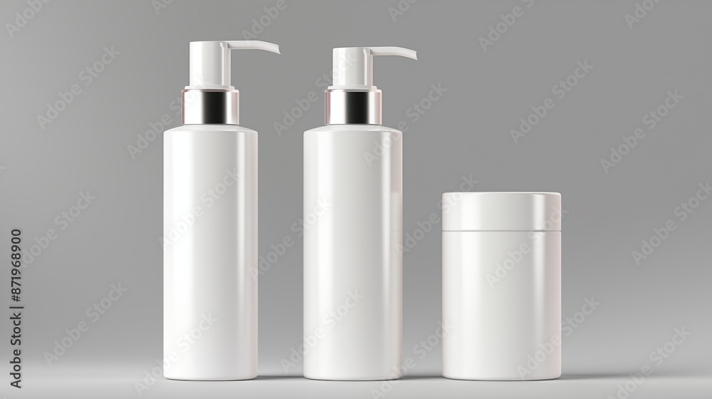 White Cosmetic Bottles Set with Various Containers and Dispensers White Cosmetic Bottles Set with Various Containers and Dispensers