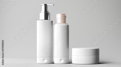 White Cosmetic Bottle Set on a Clean Background