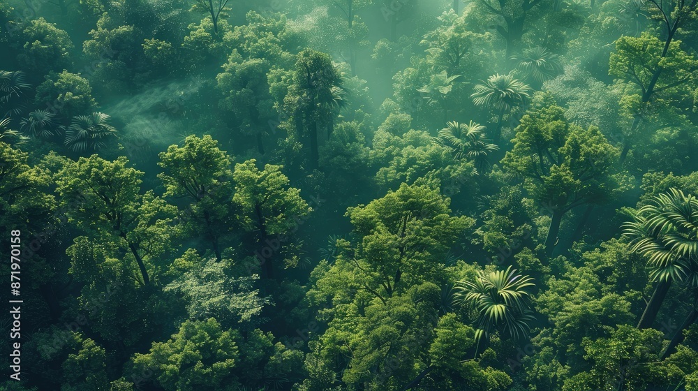 Lush green forest. Aerial high view. Generative AI. Lush green forest. Aerial high view. Generative AI.