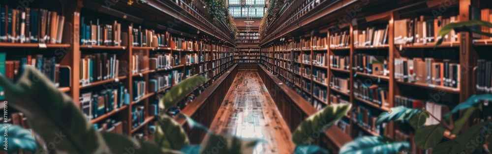 Focused Library Shelves in a Modern Setting