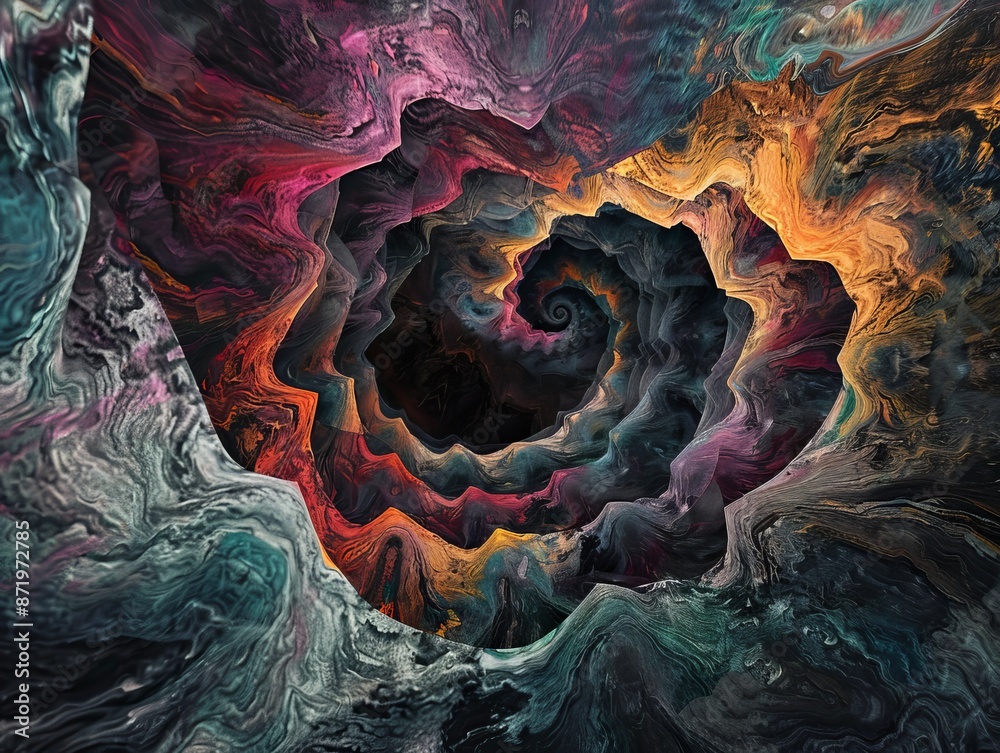 Obraz premium A deep, abstract composition with dark, swirling colors and intricate, shadowy details 