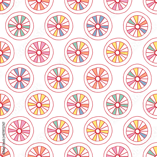 Seamless vector pattern of doodle style circles with colored accents