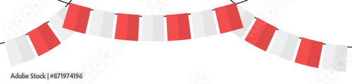 Flat red and white ribbon Indonesian flag border bunting flag garland banner card decoration independence day Illustration